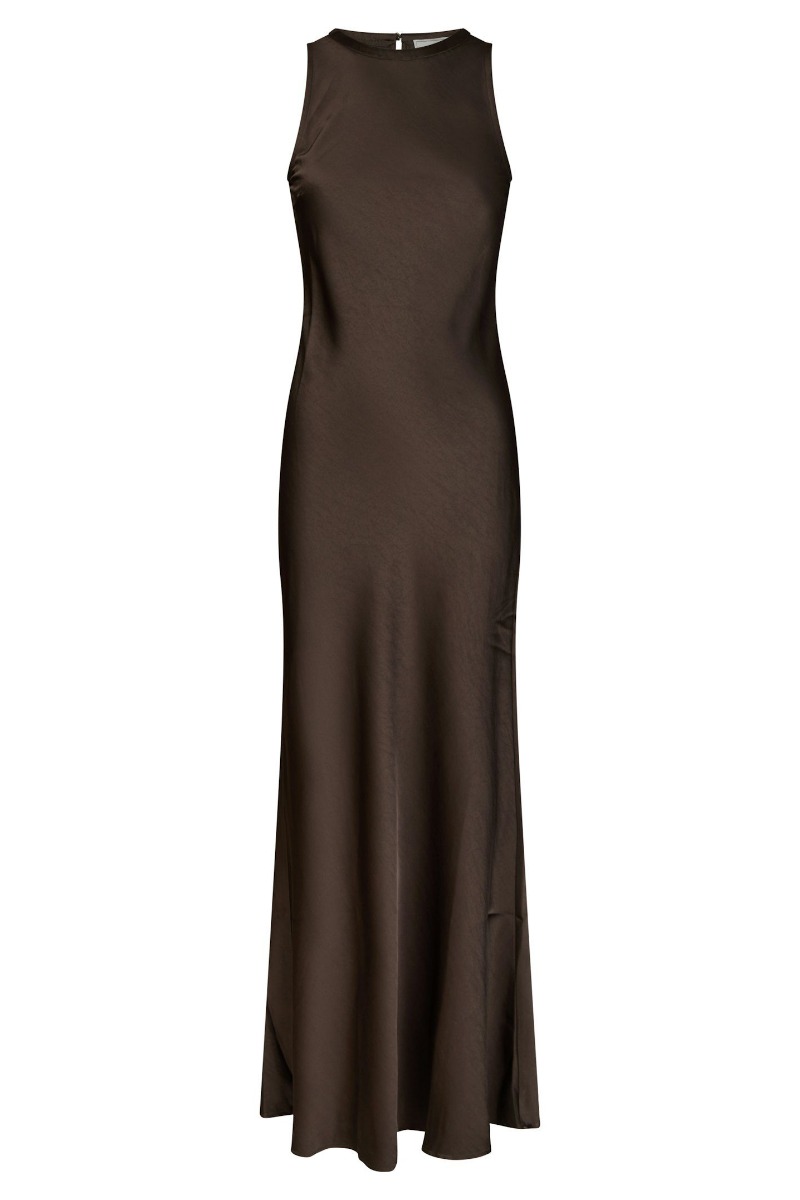 Neo Noir – Kjole – Celinie Heavy Sateen Dress – Dark brown