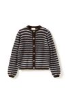 Noella - Cardigan - N-Mertice Knit Cardigan - Brown Blue Stripe