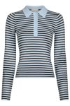Neo Noir - Bluse - Fannya LS Striped Knit Polo - Light Blue Stripe