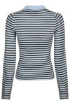 Neo Noir - Bluse - Fannya LS Striped Knit Polo - Light Blue Stripe