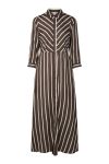 Y.A.S - Kjole - Savanna Long Shirt Dress - Chocolate Brown Thin Ecru Stripe