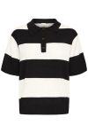 Ichi - T-Shirt - Luls Polo SS - Wide Stripe Black Cloud Dancer 