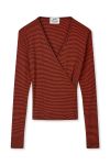 Mads Nørgaard - Bluse - 2X2 Cotton Stripe Susi Ls Top - Fiery Red/Black