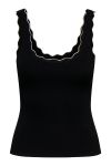 JDY - Top - JDYNanna S/L Scallop Edge Top Knit - Black W. Cloud Dancer Contrast 