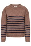 JDY - Strik - Neel L/S O-Neck Stripe Pullover - Bison Black Iris Thin Stripes