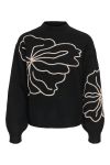 JDY - Strik - Jella L/S FLlower Pullover - Black W. CEMENT
