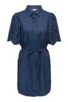 JDY - Kjole - Bille 2/4 Chambray Midi Dress - Medium Blue Denim/Emb Navy