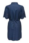 JDY - Kjole - Bille 2/4 Chambray Midi Dress - Medium Blue Denim/Emb Navy