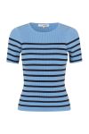 A-View - T-shirt - Rib Stripe Short Sleeve Top - Blue/Navy