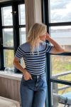 A-View - T-shirt - Rib Stripe Short Sleeve Top - Blue/Navy