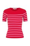 A-View - T-shirt - Rib Stripe Short Sleeve Top - Rose/Red