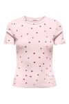 JDY - T-Shirt - Lucky S/S O Neck Top - Pink Dogwood/ Rhubarb Hearts