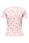 JDY - T-Shirt - Lucky S/S O Neck Top - Pink Dogwood/ Rhubarb Hearts