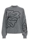JDY - Strik - Jella L/S Flower Pullover - Dark Grey Melange