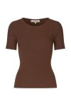 A-View - T-shirt - Rib Knit Short Sleeve Top - Brown