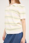 A-View - T-shirt - Polo Stripe Knit Blouse - White/Yellow