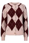 Pieces - Cardigan - Nysa LS Harlequin Knit Cardigan - Pink Tulle/Winetasting