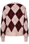 Pieces - Cardigan - Nysa LS Harlequin Knit Cardigan - Pink Tulle/Winetasting