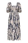 JDY - Kjole - Camille 2/4 Smock Midi Dress - Sandshell/Navy Blazer Abstract