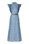 Y.A.S - Kjole - Cawi SL Denim Long Dress S. - Medium Blue Denim / Light Blue Denim Blocking (Levering midt april)
