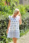 Continue - Kjole - Lilly Dress Embrodery - White With Blue Embrodery