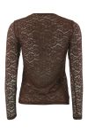 Continue -  Bluse - Alberte Lace r Neck - Brown 