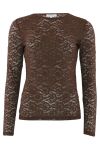 Continue -  Bluse - Alberte Lace r Neck - Brown 