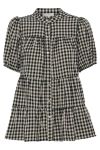 Continue - Bluse - Sanna Small Check Short Sleve - Check Black/Sand