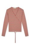 Mads Nørgaard - Bluse - 2X2 Cotton Stripe Susi Ls Top - Fiery Red/Vanilla Ice