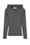 Mads Nørgaard - Bluse - 2X2 Cotton Stripe Tutti Hood - Black/Vanilla Ice