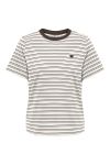 JDY - T-shirt - Pisa Life S/S Print Top - Cloud Dancer Thin Caribou/Chocolate Brown Stripes + CB Heart