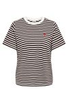 JDY - T-shirt - Pisa S/S Print top - Cloud Dancer - Chicory Coffee stripes - Red heart