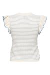 JDY - Bluse - JDYCarice S/L Frill Pullover Knt - Cloud Dancer W. Powder Blue Structure 