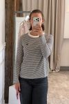 JDY - Bluse - Pisa L/S Print Top - Cloud Dancer Coffee Bean Stripes/Coffee Bean Heart