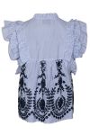 Neo Noir - Top - Jayla Stripe Embroidery Top - Blue