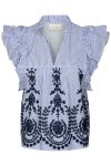 Neo Noir - Top - Jayla Stripe Embroidery Top - Blue