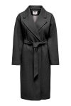 JDY - Jakke - Viola Long Coat w. Belt - Dark Grey