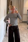JDY - Bluse - Fransiska L/S Stripe O-Neck Top - Cloud Dancer/Coffee Bean 