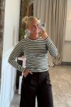 JDY - Bluse - Fransiska L/S Stripe O-Neck Top - Cloud Dancer/Dark Olive 