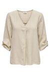 JDY - Bluse - JDY Say 3/4 Linen V-Neck Top Dia - Oatmeal