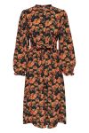 JDY - Kjole - Cathy L/S Midi Belt Dress - Black/Orange Flower