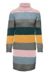 JDY - Kjole - JDY Dinea LS Stripe Rollneck Dress Knt - Smoked Pearl/Apricot