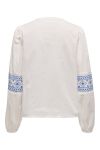 JDY - Bluse - Lulu L/S Embroidery Shirt - Cloud Dancer/Blue