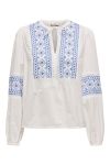JDY - Bluse - Lulu L/S Embroidery Shirt - Cloud Dancer/Blue