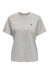 JDY - T-shirt - Pisa S/S Print Top - Light Grey Melange/Bittersweet Heart