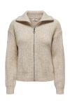 JDY - Cardigan - JDY Silja L/S Zip Cardigan - Oatmeal/Melange