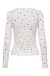 JDY - Bluse - Sofia L/S Print Top - Cloud Dancer/Red
