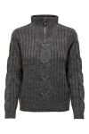 JDY - Strik - JDY Andrea L/S Zip Cable Pullover - Dark Grey Melange
