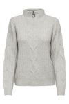 JDY - Strik - Andrea LS Zip Cable Pullover Knit - Super Light Grey Melange