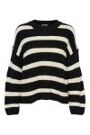 JDY - Strik - JDY Justy L/S Stripe Pullover - Black Eggnog